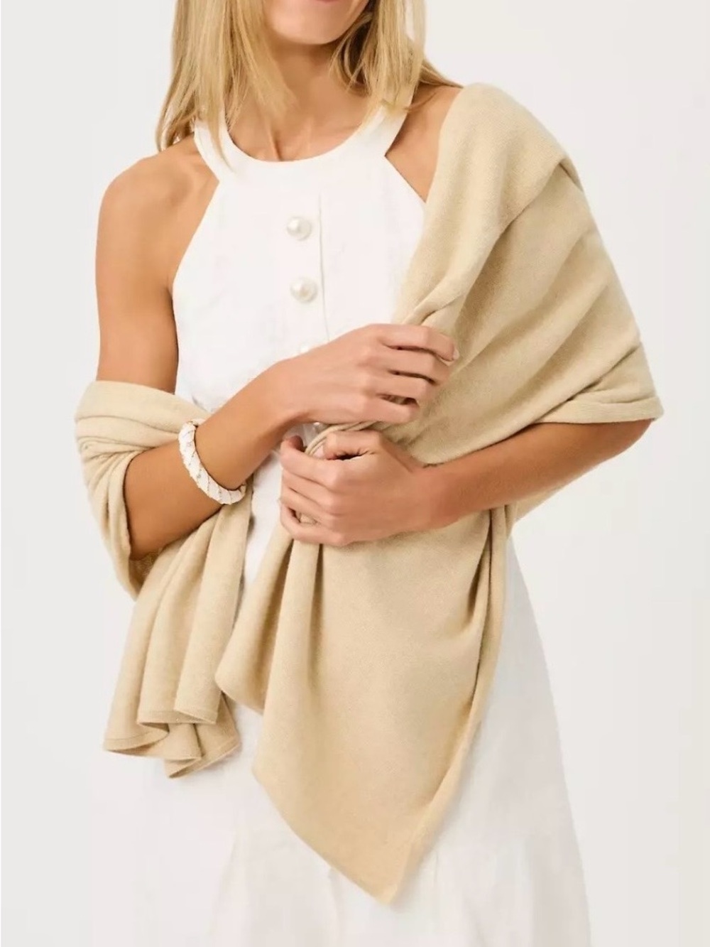 Lilly Pulitzer Lanelle wrap, one size, Heather Wicker Tan Metallic, 28” X 80”